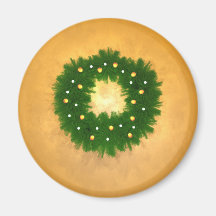 Christmas Wreath on Gold Fridge Magnets