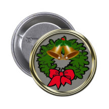 Christmas wreath with bells pinback buttons