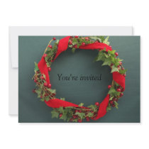 Christmas wreath with velvet ribbon invitation