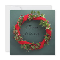 Christmas wreath with velvet ribbon invitation
