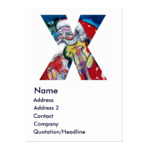 CHRISTMAS X LETTER  / SANTA  WITH VIOLIN MONOGRAM BUSINESS CARD TEMPLATES