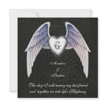 Chrome & Faux Leather Winged Heart Invitation