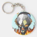 Chrome human skull design 2 with fire and web keychains