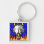 Chrome human skull design 3 with fire and web key chain