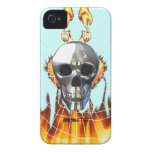 Chrome human skull design 4 with fire and web. iPhone 4 Case-Mate cases