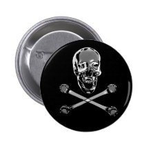 Chrome Pirate and Crossbones Pinback Buttons