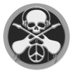 CHROME SKULL, GUITAR AND PEACE SIGN stickers