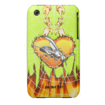 Chrome yellow jacket design 1 with fire and web. iPhone 3 cover