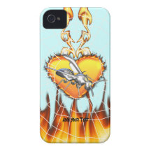 Chrome yellow jacket design 1 with fire and web. iPhone 4 cases