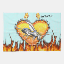 Chrome yellow jacket design 1 with fire and web. kitchen towel