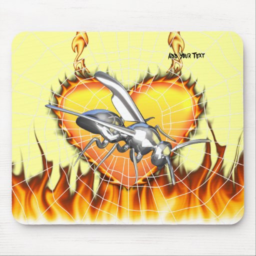 Chrome yellow jacket design 1 with fire and web. mouse mats