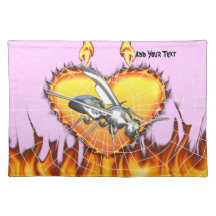 Chrome yellow jacket design 1 with fire and web. place mats