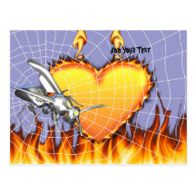 Chrome yellow jacket design 1 with fire and web. post cards