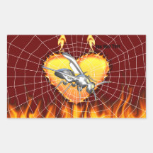 Chrome yellow jacket design 1 with fire and web. rectangular sticker