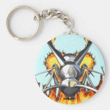 Chrome yellow jacket design 3 with fire and web. keychain