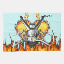 Chrome yellow jacket design 3 with fire and web. kitchen towels