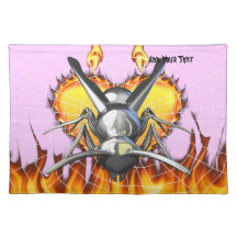 Chrome yellow jacket design 3 with fire and web. place mats