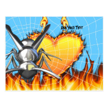 Chrome yellow jacket design 3 with fire and web. postcards