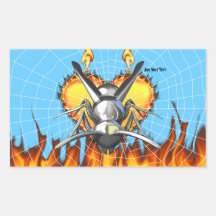 Chrome yellow jacket design 3 with fire and web. rectangular stickers