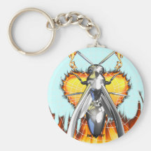 Chrome yellow jacket design 4 with fire and web. keychain