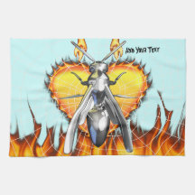 Chrome yellow jacket design 4 with fire and web. hand towels