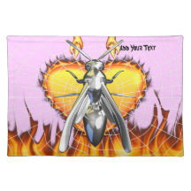 Chrome yellow jacket design 4 with fire and web. placemat