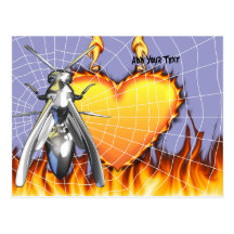Chrome yellow jacket design 4 with fire and web. post card