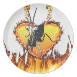 Chromed praying mantis design 2 with fire and web. party plates