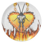 Chromed praying mantis design 3 with fire and web. party plate