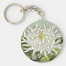 Chrysanthemum Flower Vintage Japanese Silk Label Key Chain