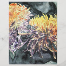 Chrysanthemum mum flowers watercolor painting full colour flyer