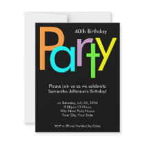 Chunky Block Colours 40th Birthday Party Invitatio