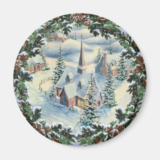 CHURCH & WREATH by SHARON SHARPE Refrigerator Magnet