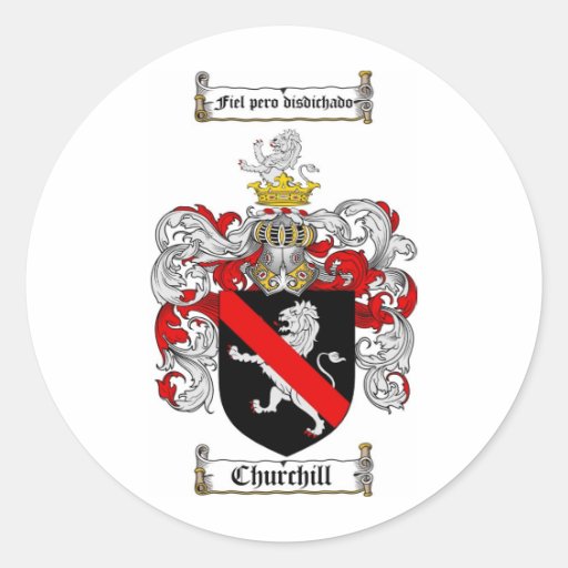 CHURCHILL FAMILY CREST CHURCHILL COAT OF ARMS ROUND STICKER Zazzle