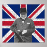 Churchill Posing With A Tommy Gun posters