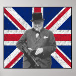 Churchill Posing With A Tommy Gun posters