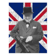 Churchill Posing With The British Flag Postcard