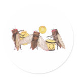 Cicada Band with Gong, Trumpet and Drum Round Stickers