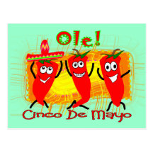 Cinco de Mayo 3 Dancing Chilli Peppers-Adorable Postcard