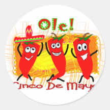 Cinco de Mayo 3 Dancing Chilli Peppers-Adorable Round Stickers