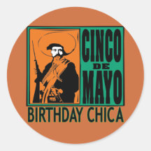 Cinco de Mayo Birthday Chica Round Stickers