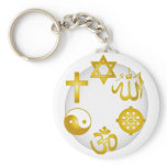 Circle of Golden Religious Symbols Keychain