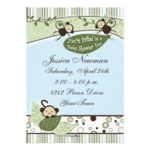 Circles, Stripes, Leaves and Monkeys Baby Shower Custom Invitations