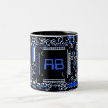 Circuit Blue 2 monogram mug