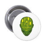 circuit board brain head yellow and green pinback buttons