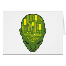 circuit board brain head yellow and green cards