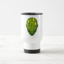 circuit board brain head yellow and green mug