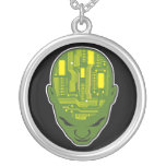 circuit board brain head yellow and green necklace