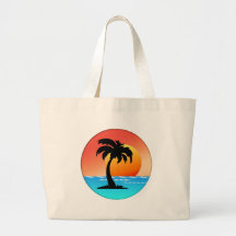 Circular Palm Tree Sunset Canvas Bags