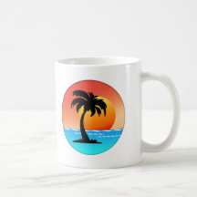 Circular Palm Tree Sunset Coffee Mugs